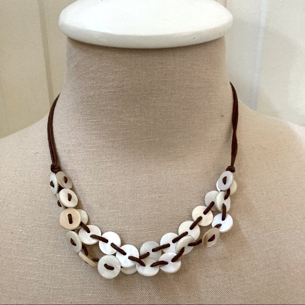 American Eagle Shell Button Pull String Necklace … - image 5